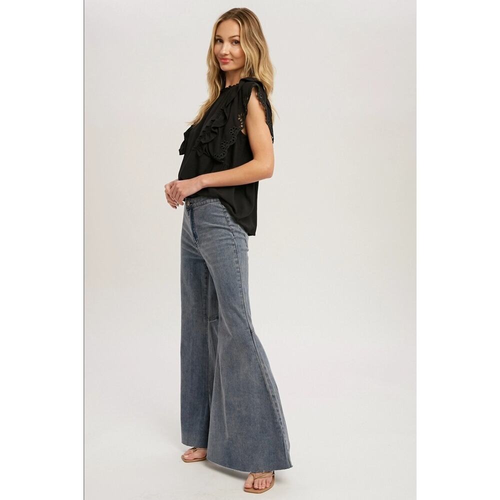 Bluivy Bell Bottom Flare Jeans Womens Wide Leg High Rise Medium Wash New SML - Picture 5 of 5